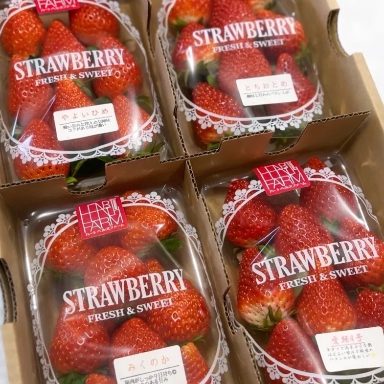 ハートヘルスファームの魅力の一つは、その多彩ないちごの品種に...